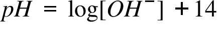 begin mathsize 48px style p H space equals space log left square bracket O H to the power of minus right square bracket space plus 14 space end style