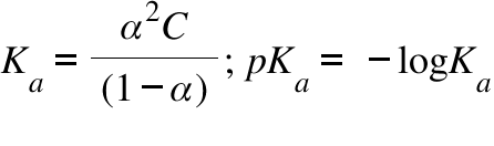 begin mathsize 36px style K subscript a equals fraction numerator alpha squared C over denominator left parenthesis 1 minus alpha right parenthesis end fraction semicolon space p K subscript a equals space minus log K subscript a end style